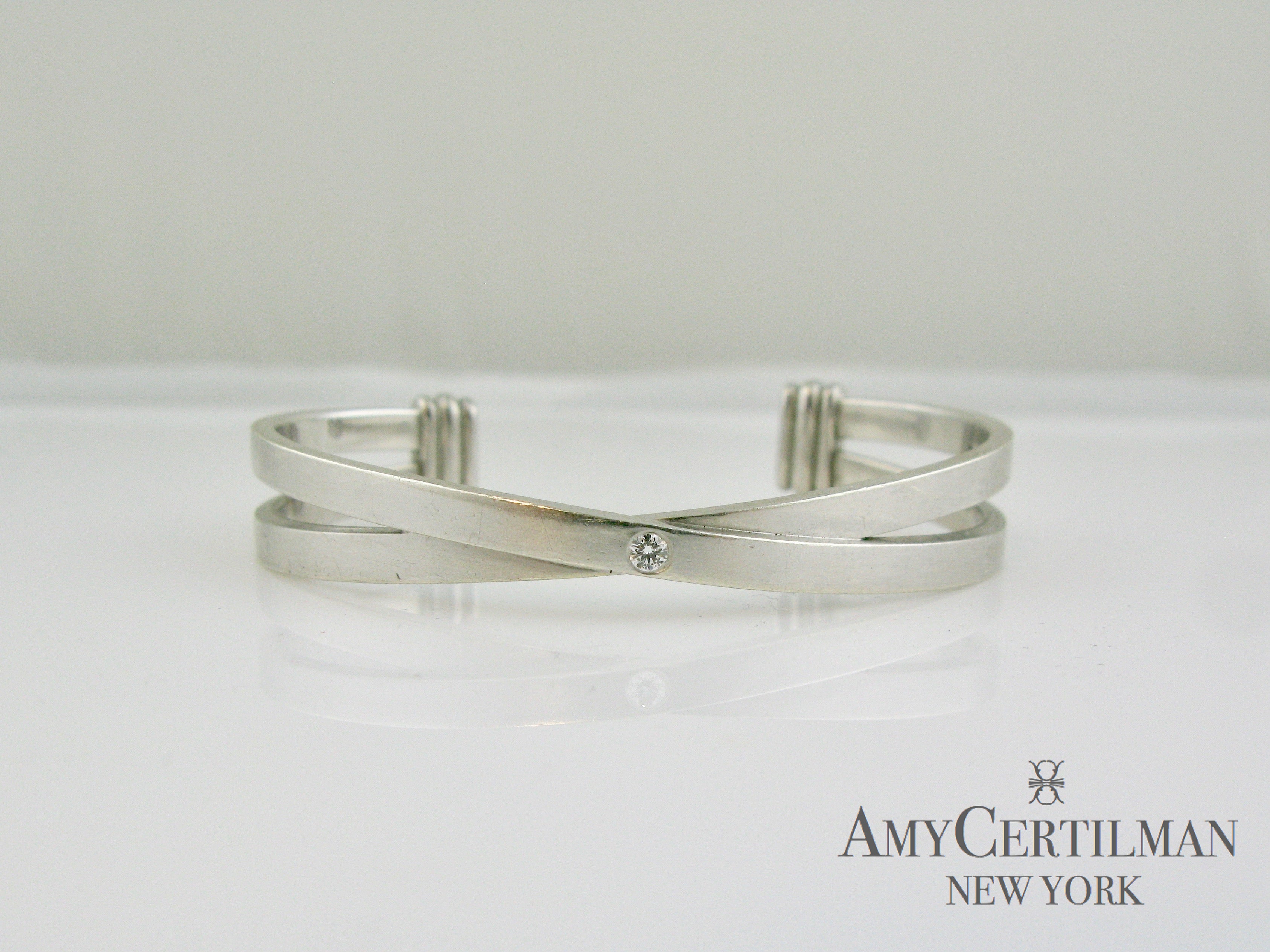 criss cross white gold diamond cuff bracelet