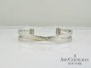 criss cross white gold diamond cuff bracelet
