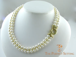 Double strand cultured pearl necklace 18K gold clasp