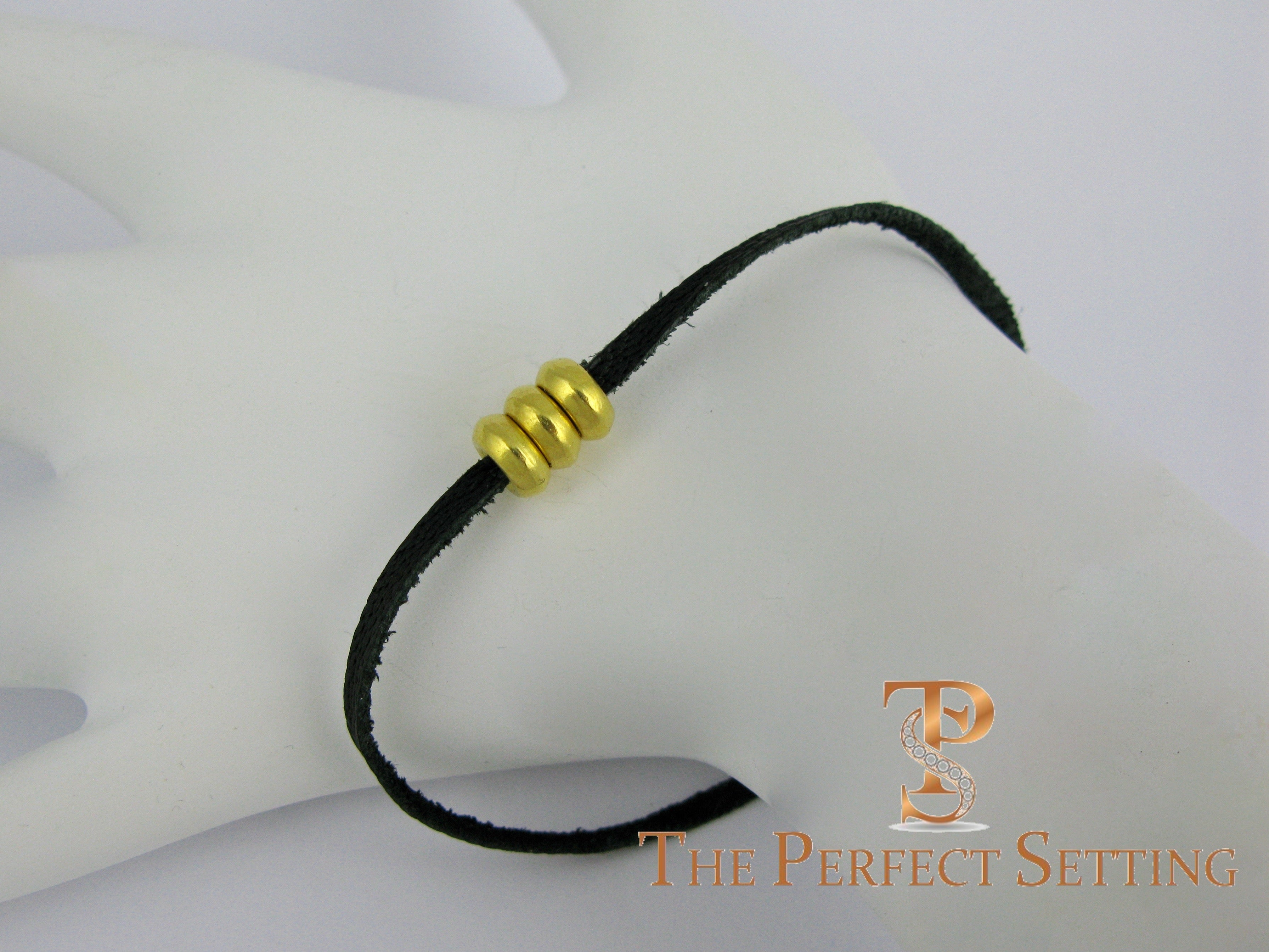 24K Gold Rondel on Leather Cord Bracelet