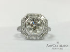 Deco Inspired Diamond Engagement Ring Baguettes Round Halo Milgrain