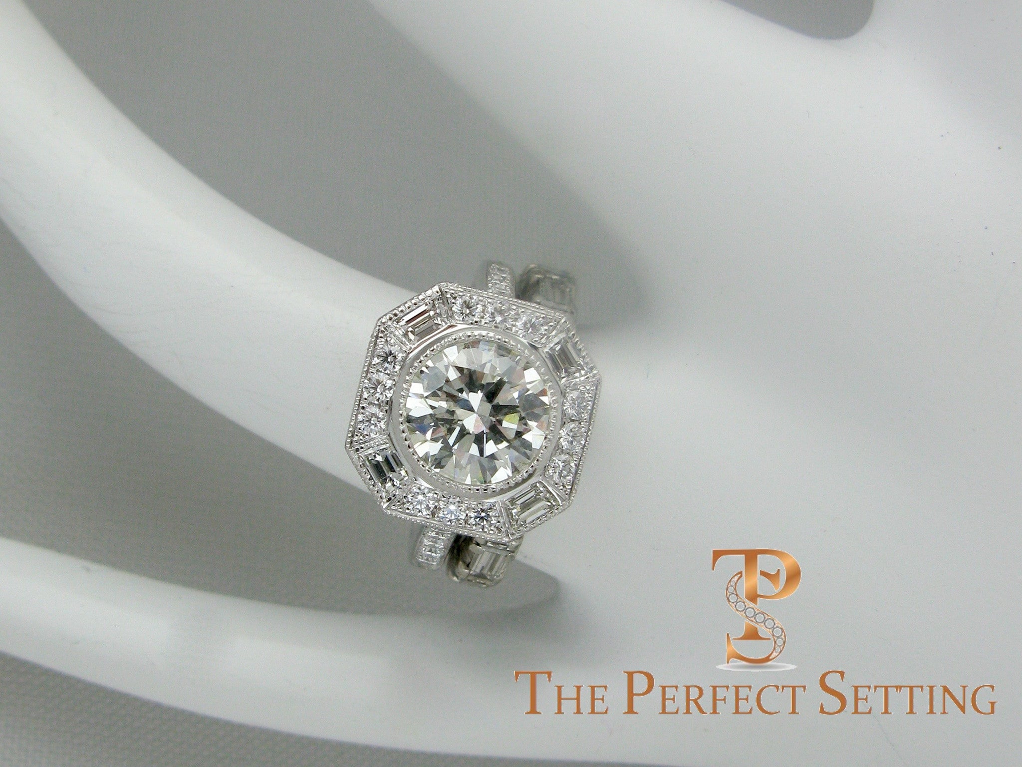 Deco Diamond Ring baguettes platinum halo