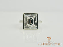 Load image into Gallery viewer, Deco Emerald Cut Diamond Ring Baguette Halo 