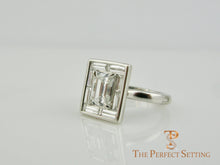 Load image into Gallery viewer, Deco Emerald Cut Diamond Engagement Ring Baguette Halo Adjustable Shank
