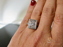 Load image into Gallery viewer, Deco Emerald Cut Diamond Ring Baguette Halo Adjustable Shank Arthritis finger