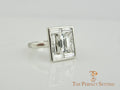 Deco Emerald Cut Diamond Ring Baguette Halo Adjustable Shank 