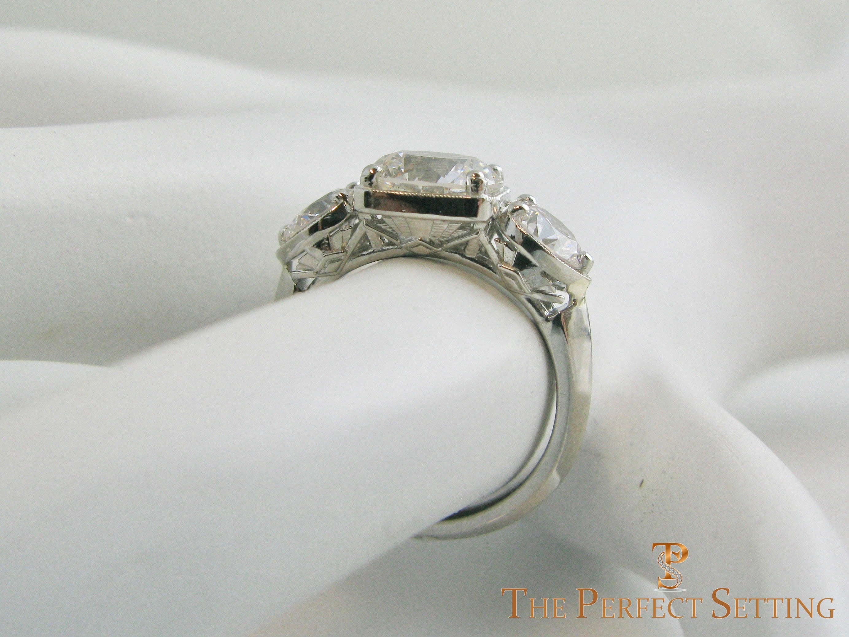 Art Deco 3 Stone Lab Diamond Ring | Fountainhead Inspired Engagement ...