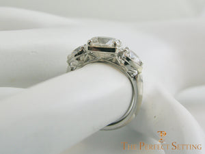 The Fountain Head Deco Themed 3 Stone Cultured Lab Diamond Engagement Ring