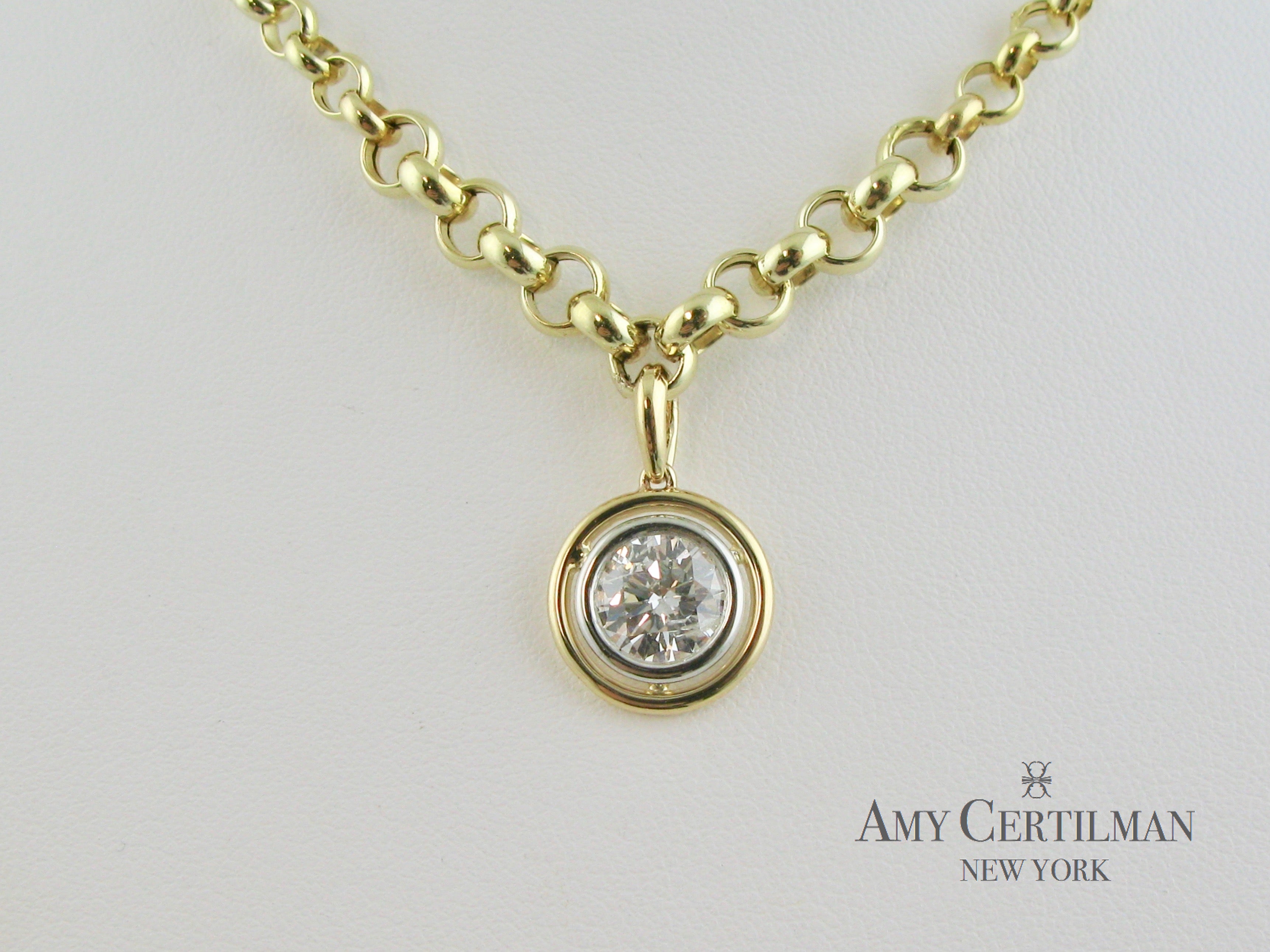 bezel set diamond white and yellow gold necklace 