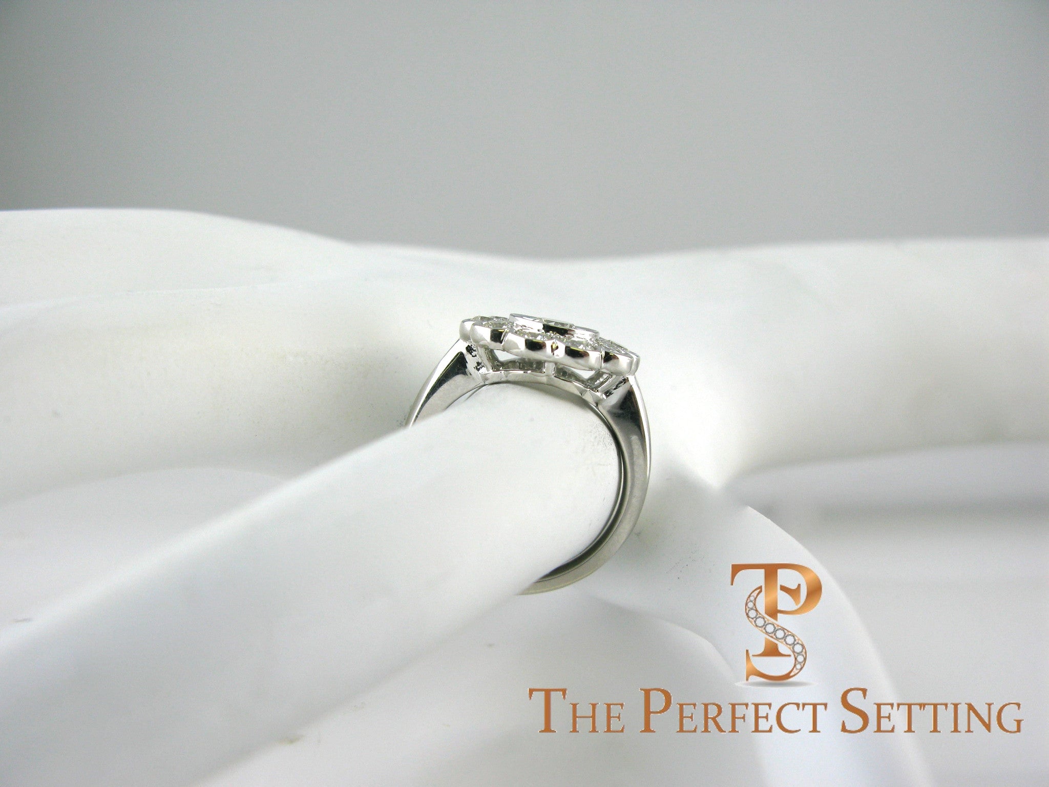 Edwardian Diamond Flower Cluster Ring on hand