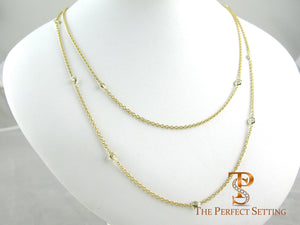 custom diamond bezel set necklace 18K yellow gold chain