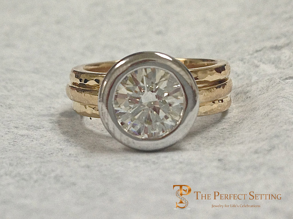 Platinum bezel 18K yellow gold ring