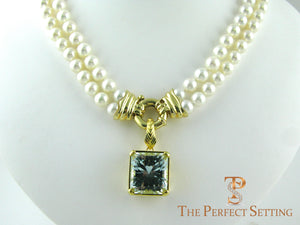 Custom Aquamarine Pendant 18K yellow gold pearls