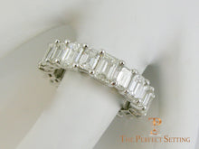 Load image into Gallery viewer, Emerald Cut Diamond Eternity Band Alternating size stones on finger