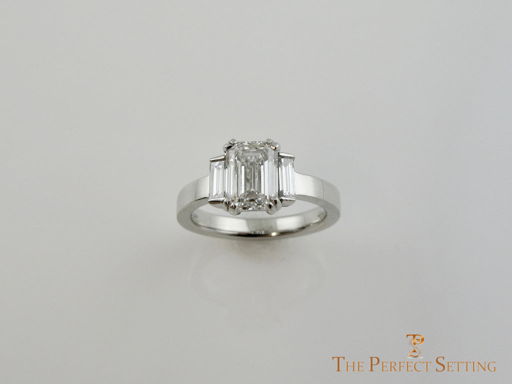 Modern Deco Emerald Cut Engagement Ring Lab Grown Diamond