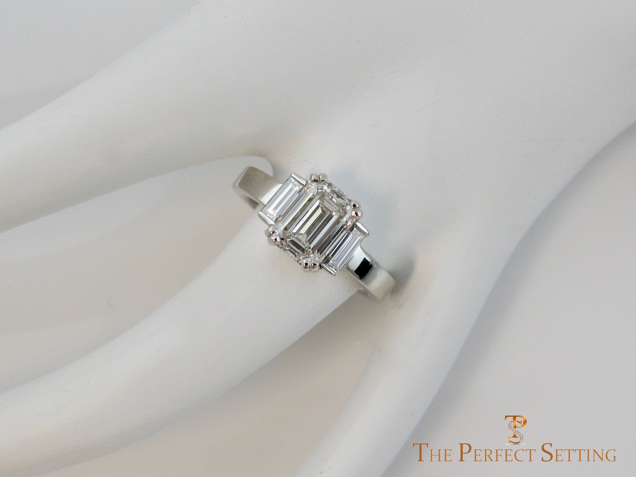 Modern Deco Emerald Cut Engagement Ring Lab Grown Diamond The