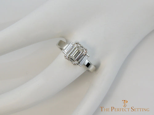 Modern Deco Emerald Cut Engagement Ring Lab Grown Diamond