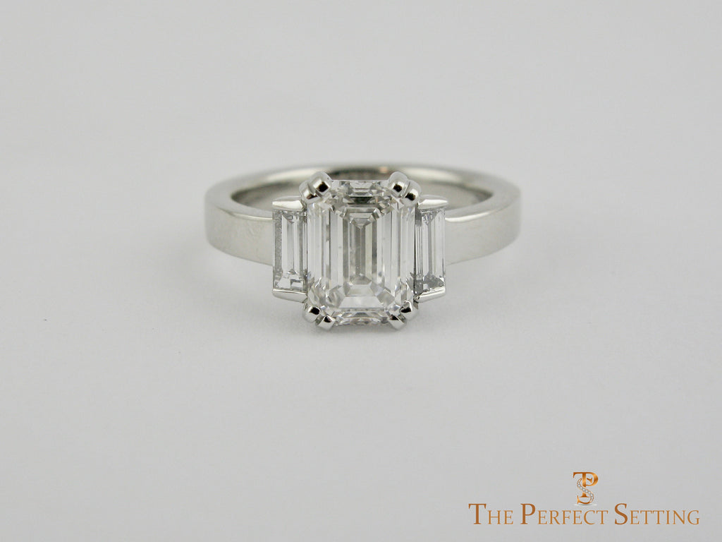 Modern Deco Emerald Cut Engagement Ring Lab Grown Diamond