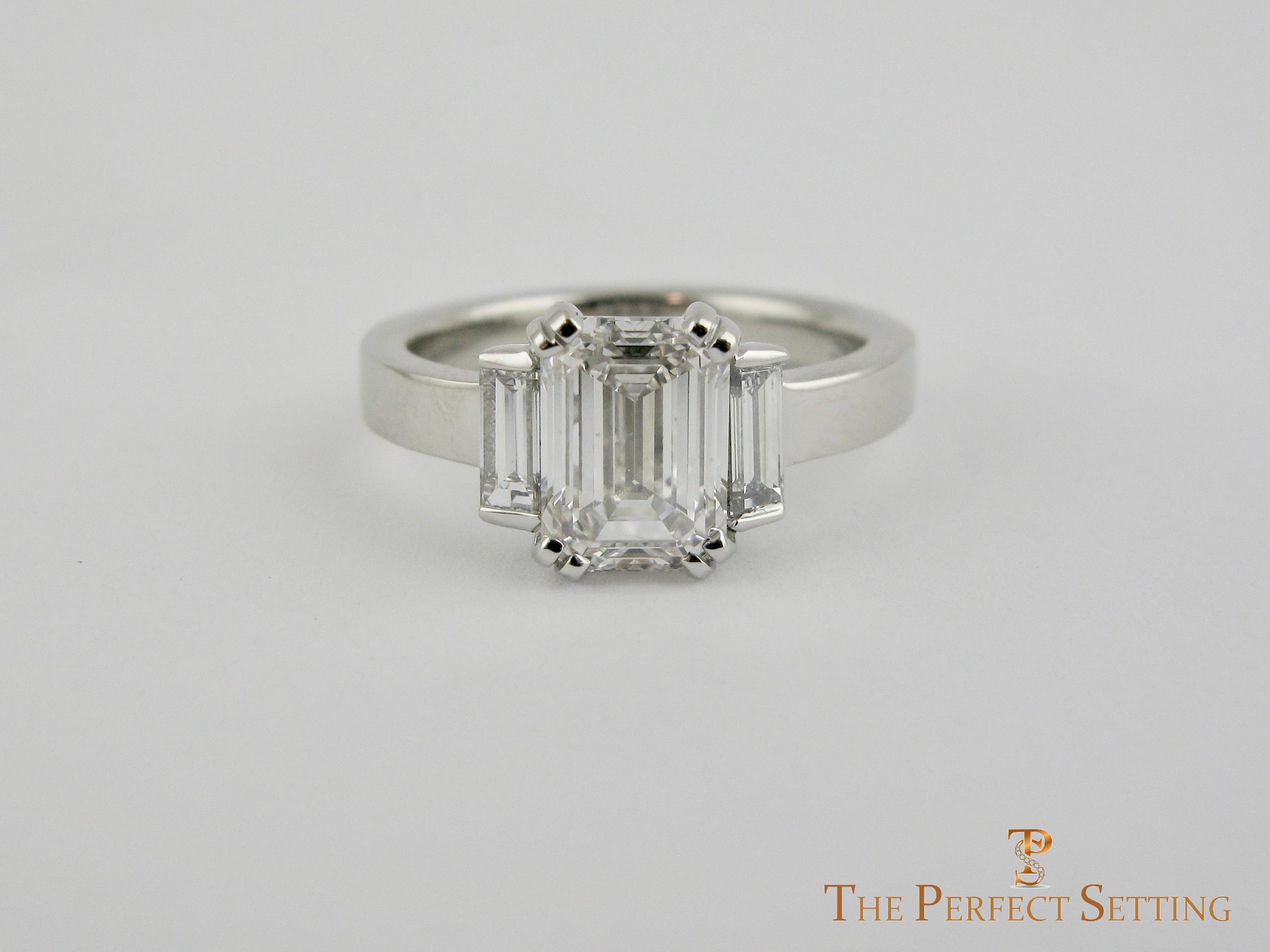Modern Deco Emerald Cut Engagement Ring Lab Grown Diamond