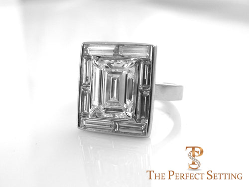 Baguette Halo Emerald Cut Diamond Engagement Ring
