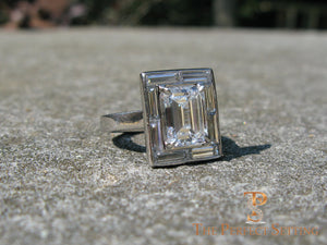 Baguette Halo Emerald Cut Diamond Engagement Ring platinum