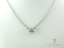 Load image into Gallery viewer, Emerald Cut Aquamarine With Diamond Accents Pendant