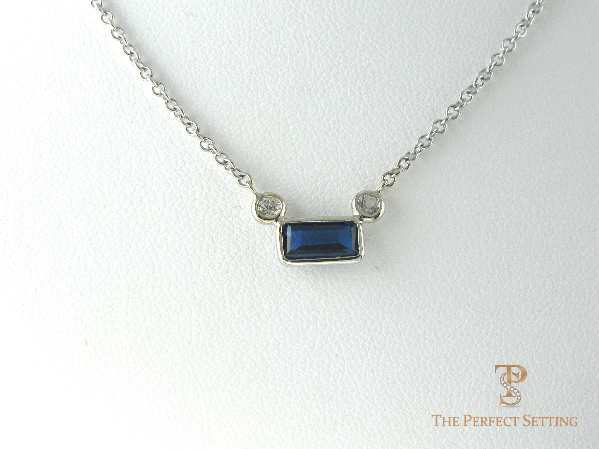 Emerald Cut Sapphire With Diamond Accents Pendant