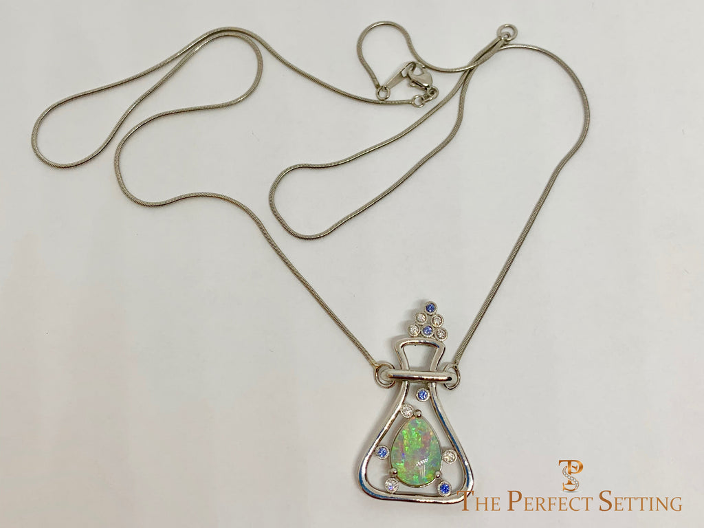 Erlenmeyer Flask Custom Opal Pendant platinum chain