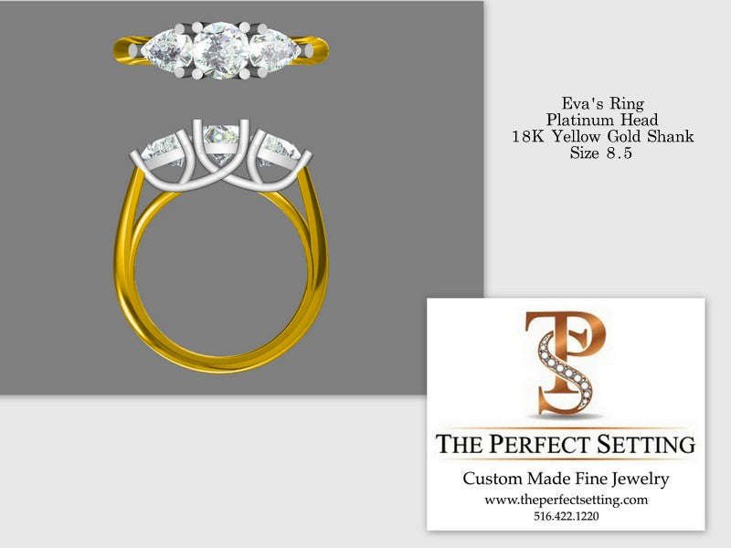 Pear and Round Diamond Three Stone Engagement Ring