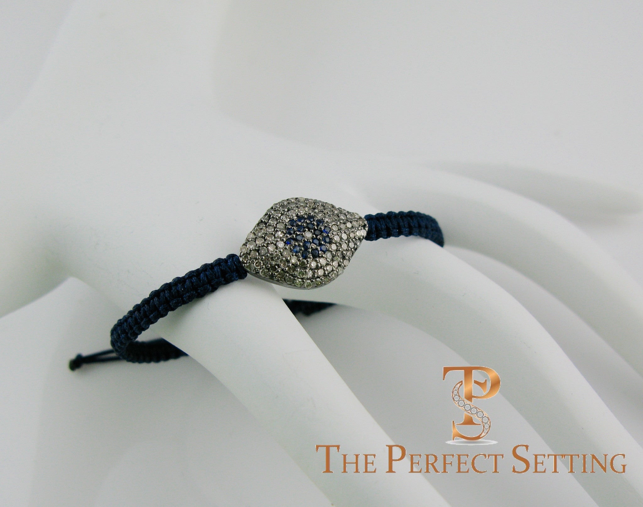 Evil Eye Diamond Sapphire Macrame Bracelet
