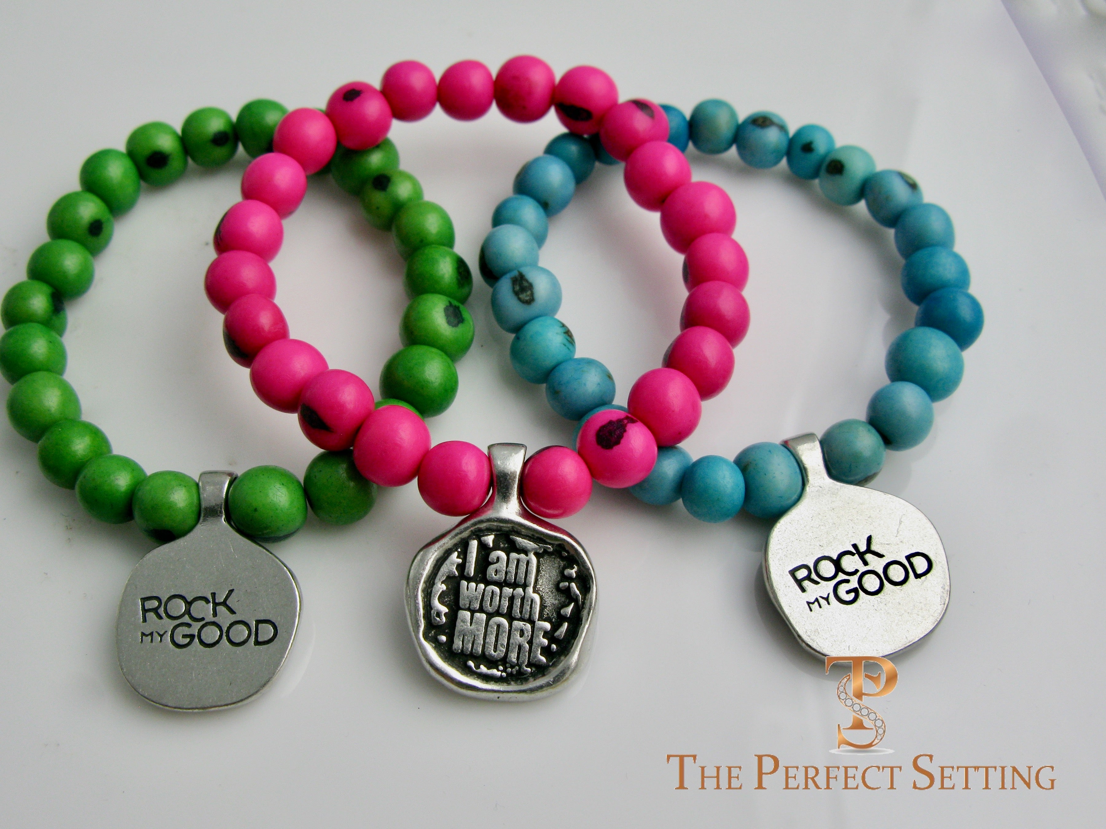 Fundraiser Bead Bracelets pink green blue açaí