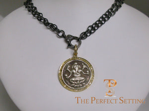Ganesh gold diamonds pendant necklace sterling chain