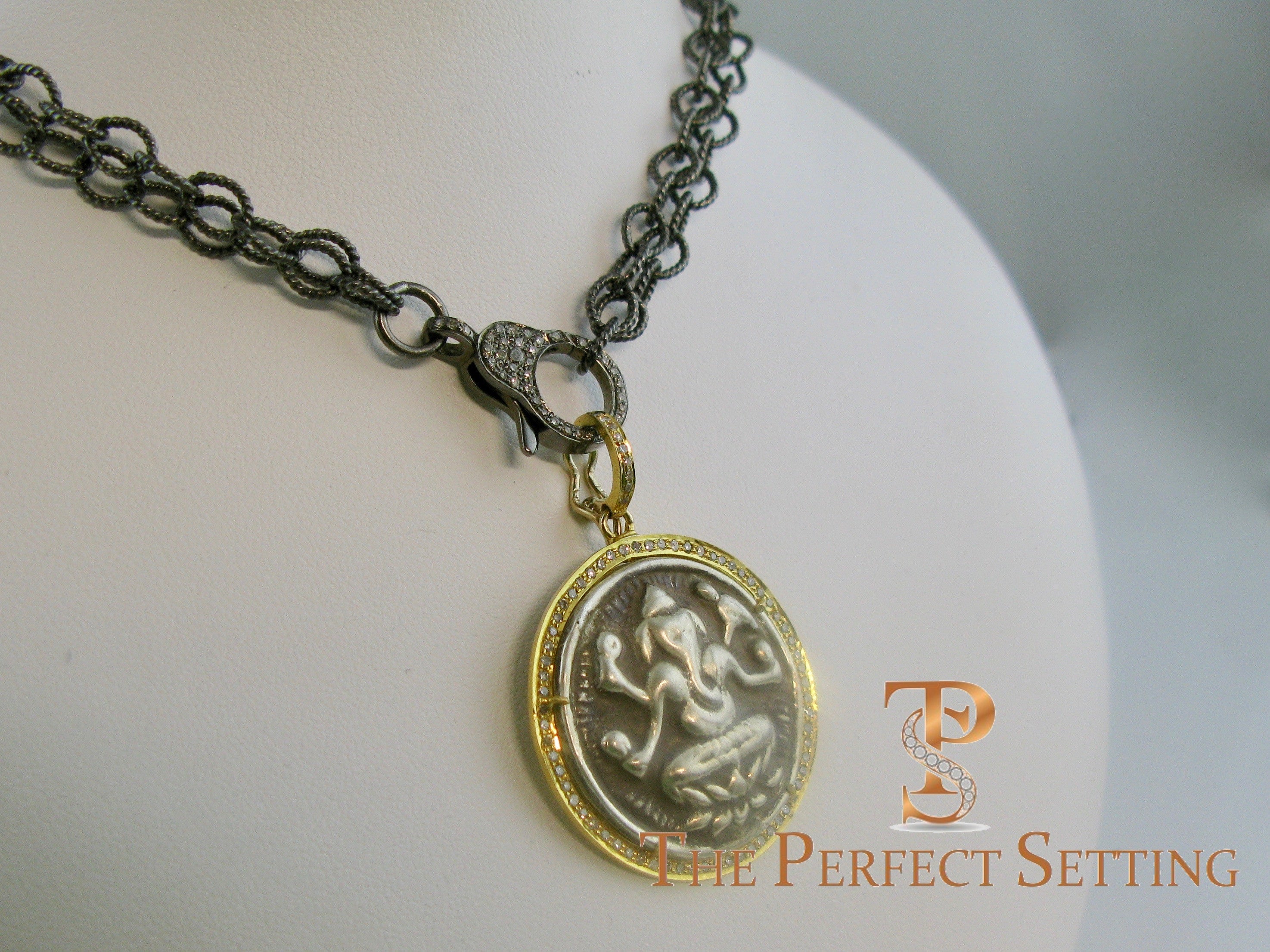 Ganesh Pendant Necklace gold diamonds sterling