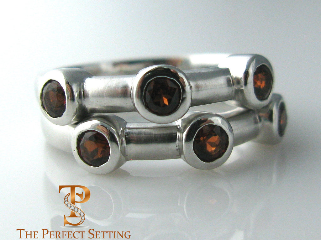 Garnet and white gold stacking rings