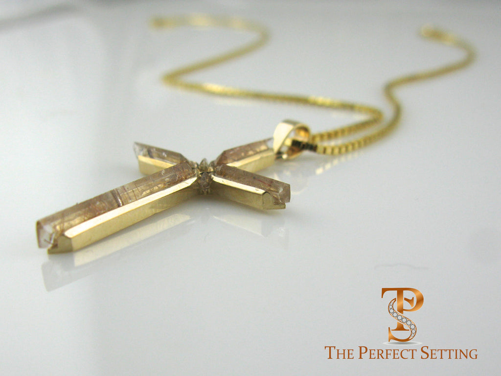 Gold Cross with Quartz and Diamond