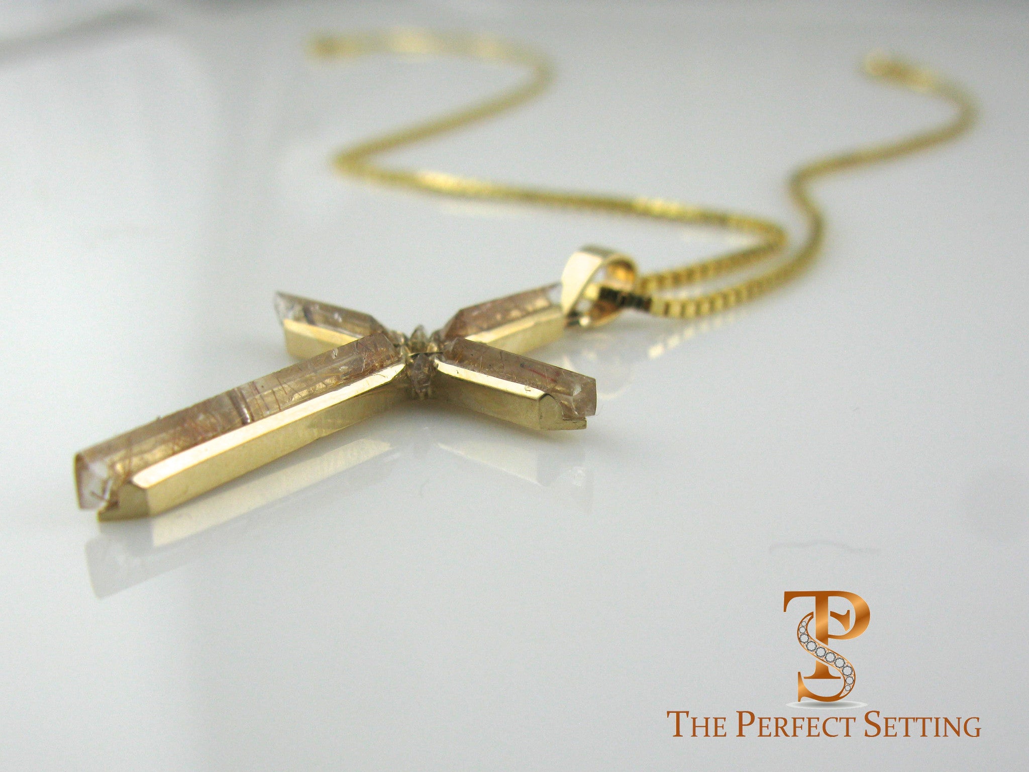 Gold Cross with Quartz and Diamond