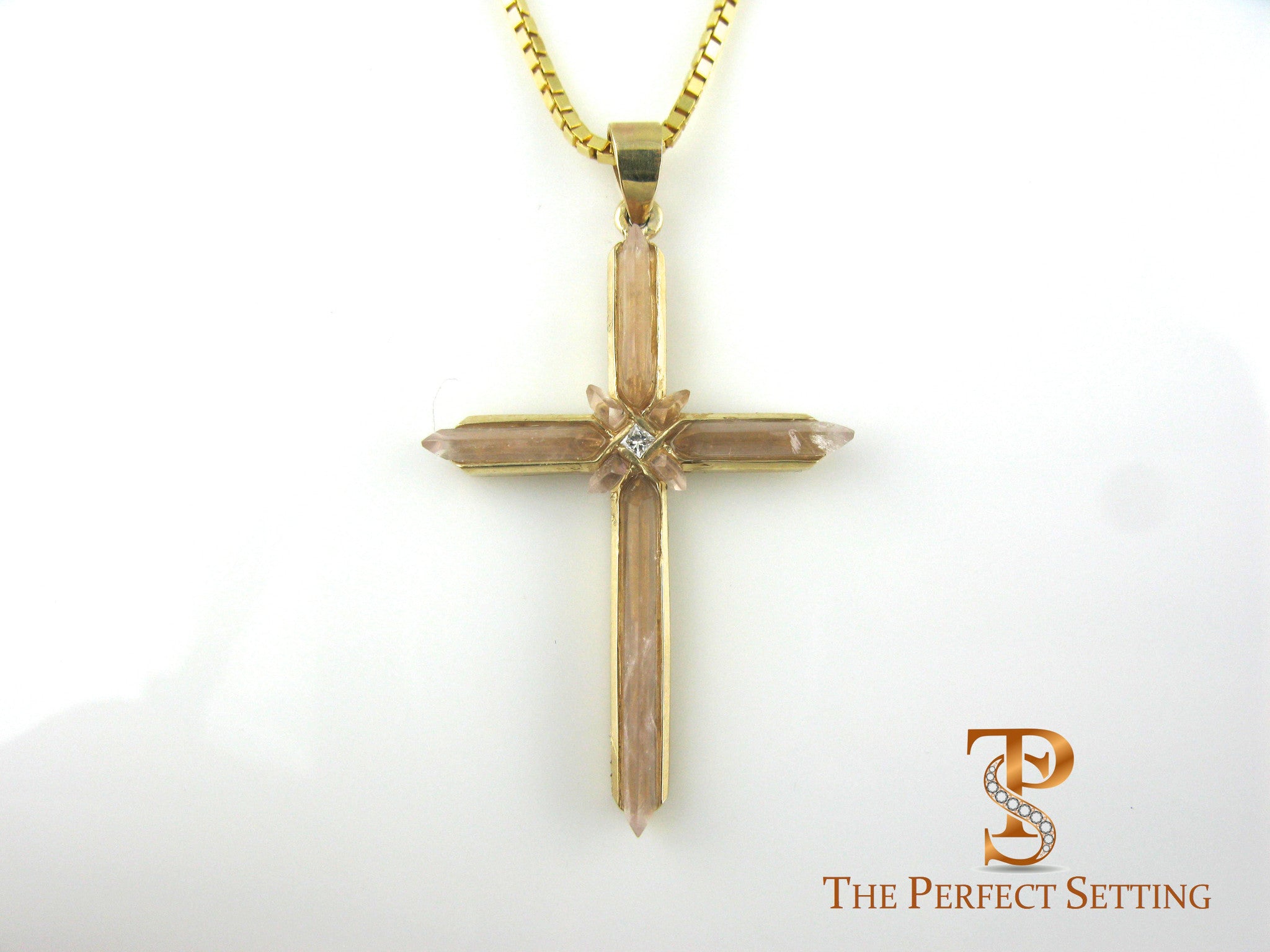 Gold Cross with Quartz and Diamond