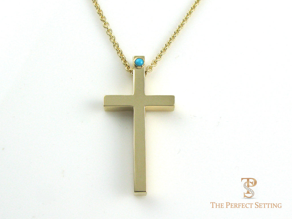 Gold Cross Pendant with Turquoise