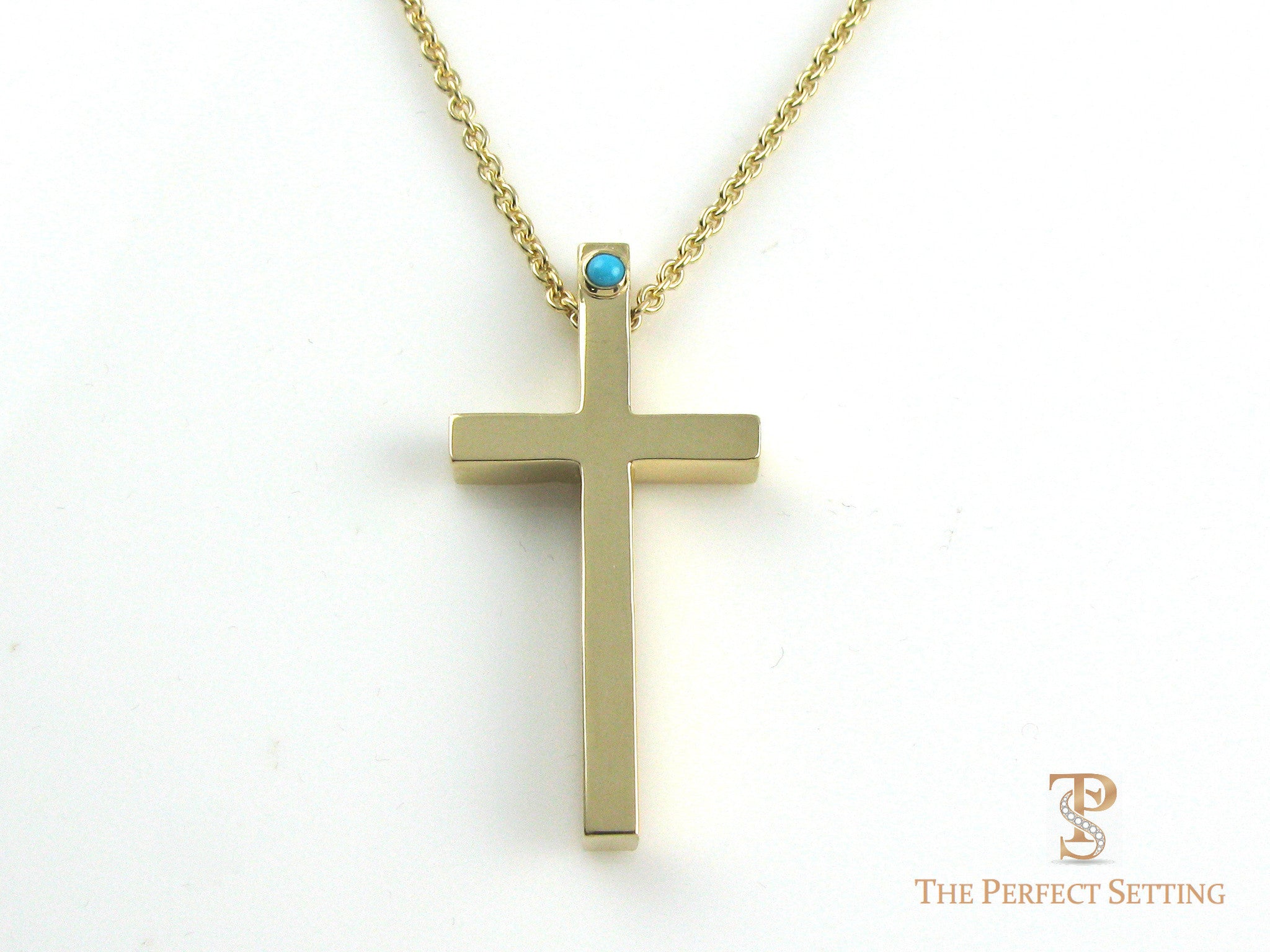 Gold Cross Pendant with Turquoise