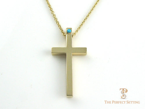 Gold Cross Pendant with Turquoise