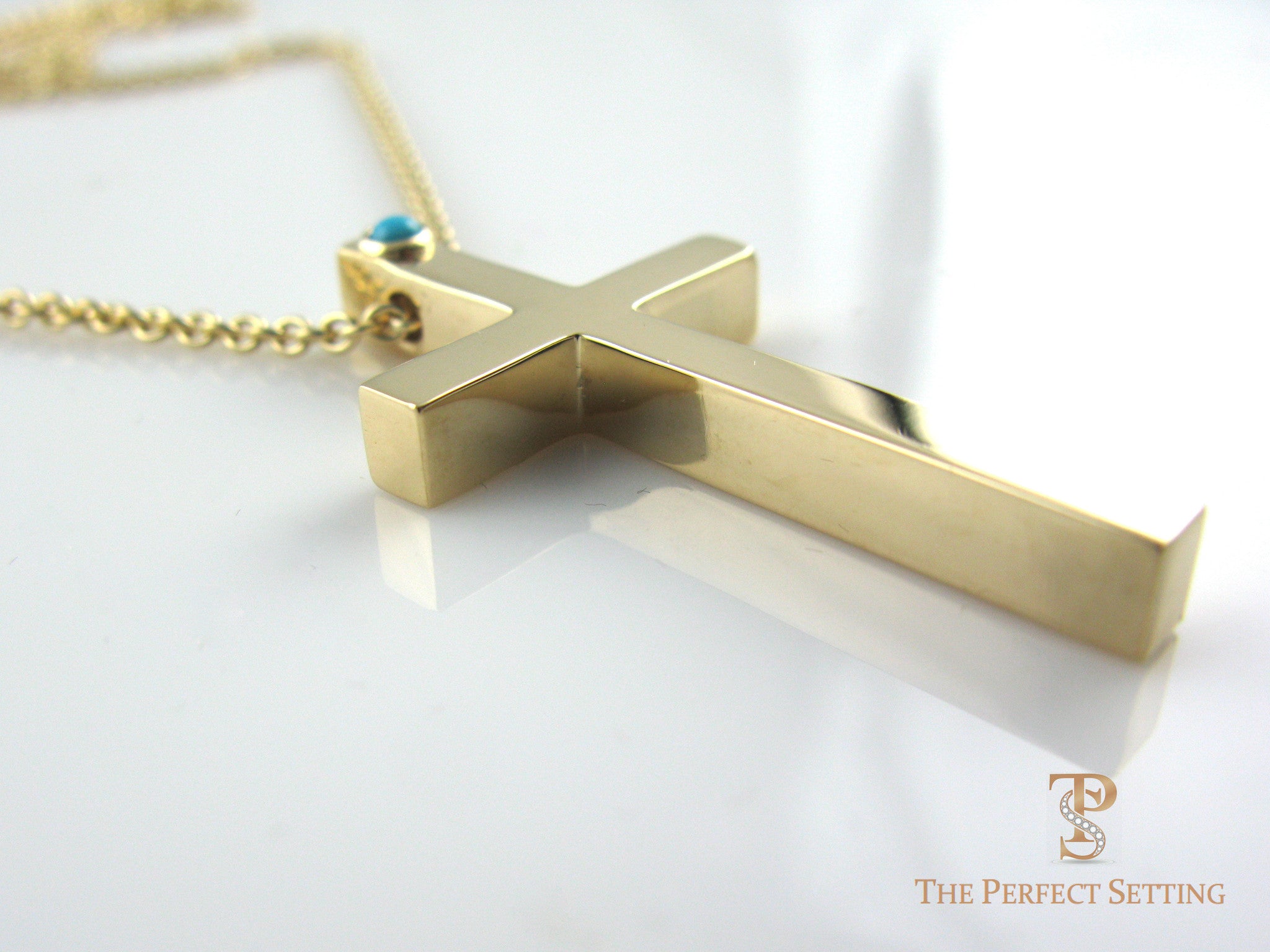 18K Gold Cross Pendant with Turquoise | Custom Fine Jewelry – The