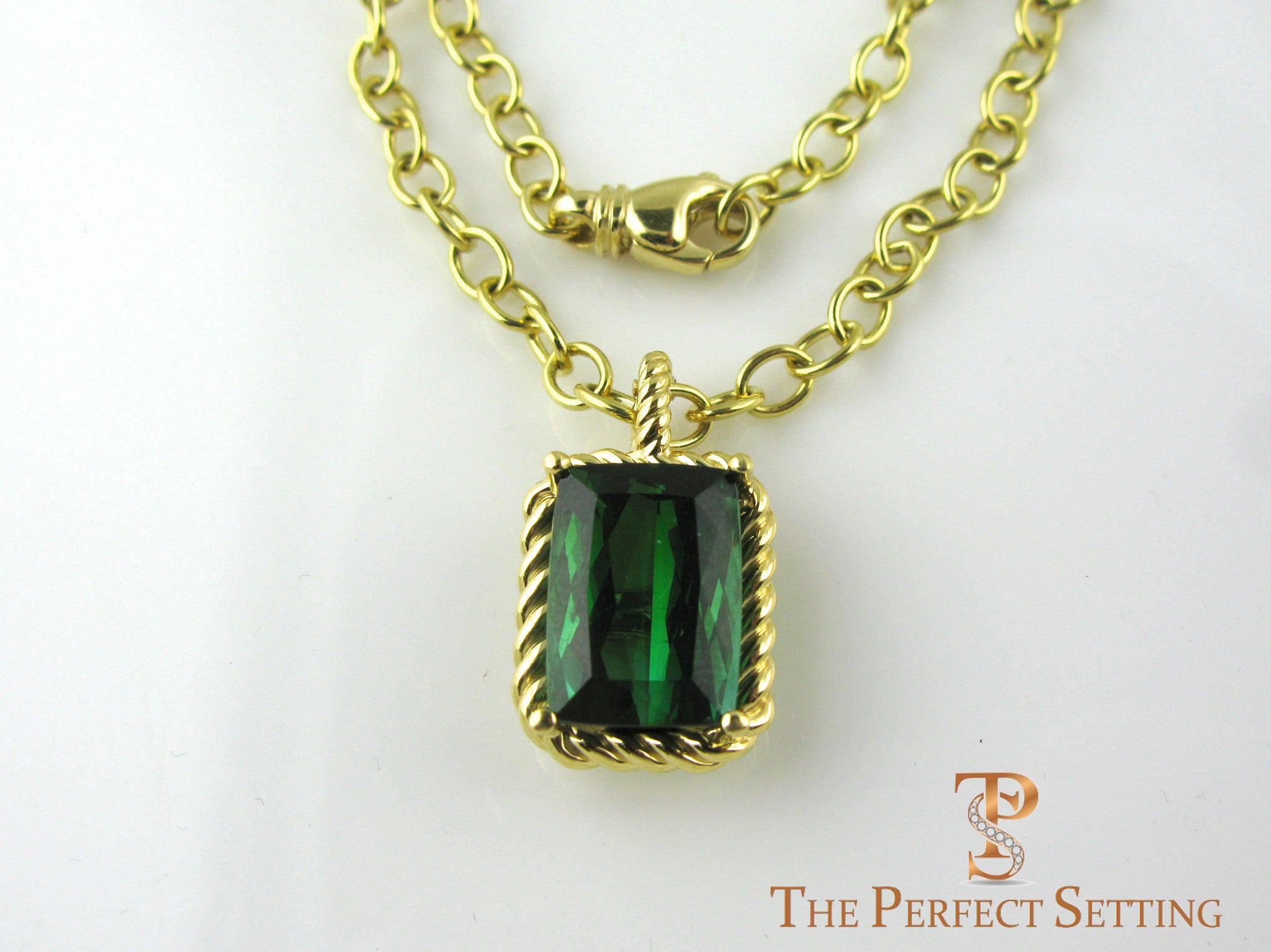 Emerald Cut Tourmaline with Gold Rope Enhancer