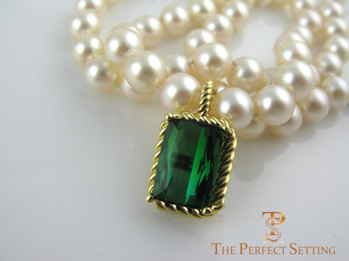 Emerald Cut Tourmaline with Gold Rope Enhancer
