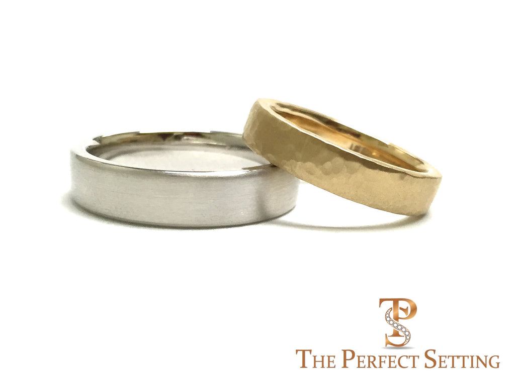 Custom hammered wedding bands 18K gold 4mm wide