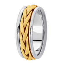Load image into Gallery viewer, Hand woven mens wedding band two tone white gold