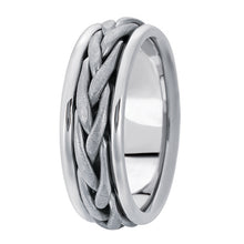 Load image into Gallery viewer, Hand woven mens wedding band white gold