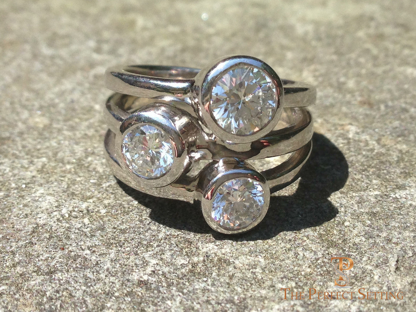 Stone Setting Bezel Rocker Customizable Three Stone Ring Bezel Setting | The Perfect Setting, Inc
