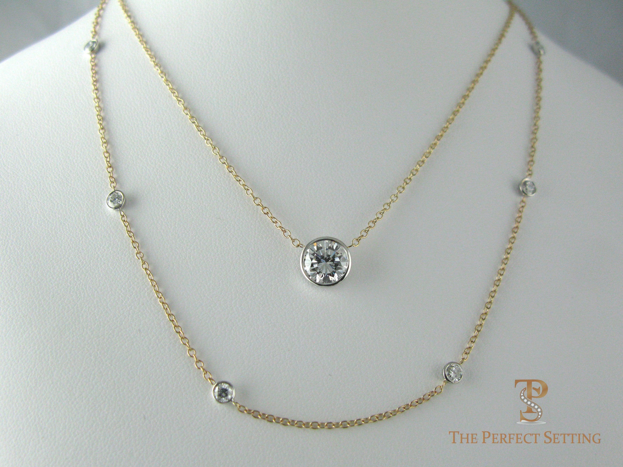 Bezel Set Diamond Solitaire Necklace with Matching Chain