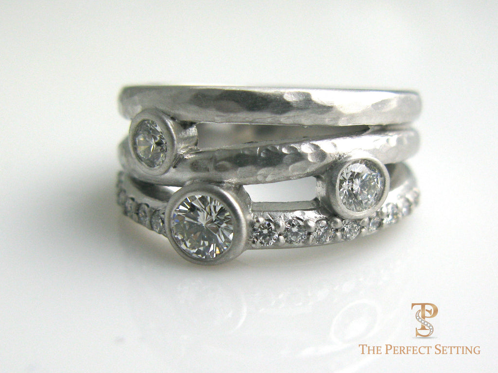3 Stone Rustic Diamond Ring 