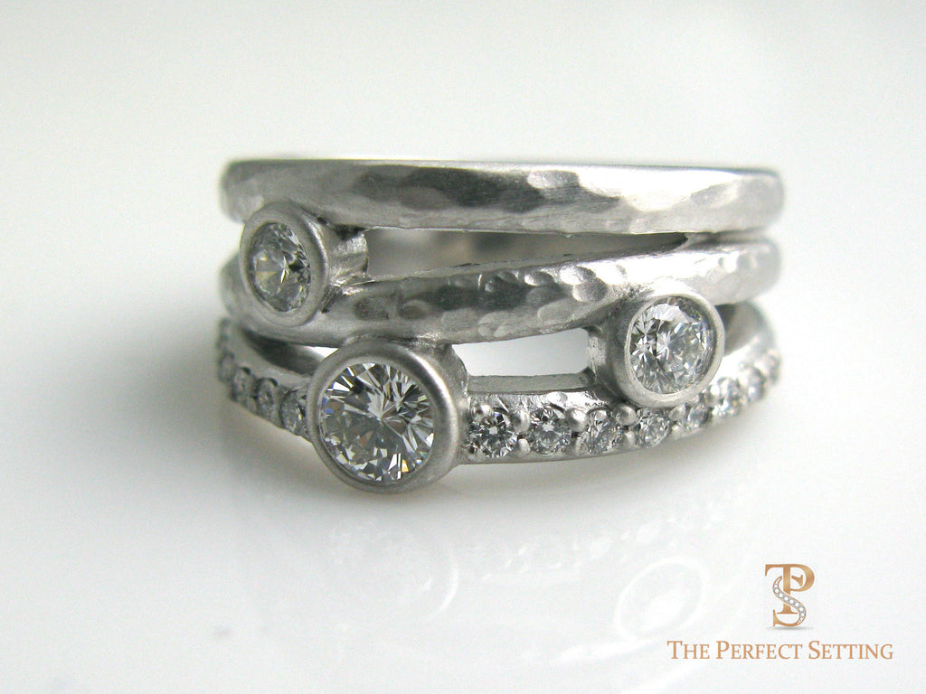 3 Stone Rustic Diamond Ring 